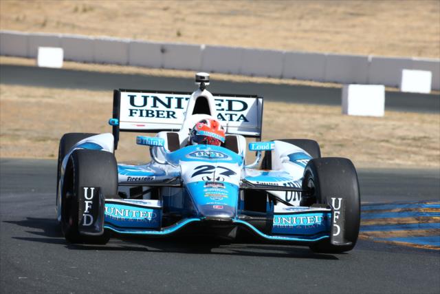 James Hinchcliffe navigates the Turn 9 Esses during practice for the GoPro Grand Prix of Sonoma -- Photo by: Chris Jones