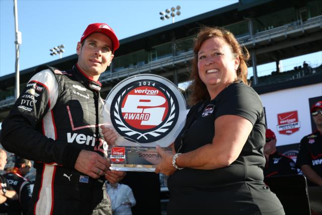 Will Power accepts the Verizon P1 Award for winning the pole for the GoPro Grand Prix of Sonoma at Sonoma Raceway -- Photo by: Chris Jones