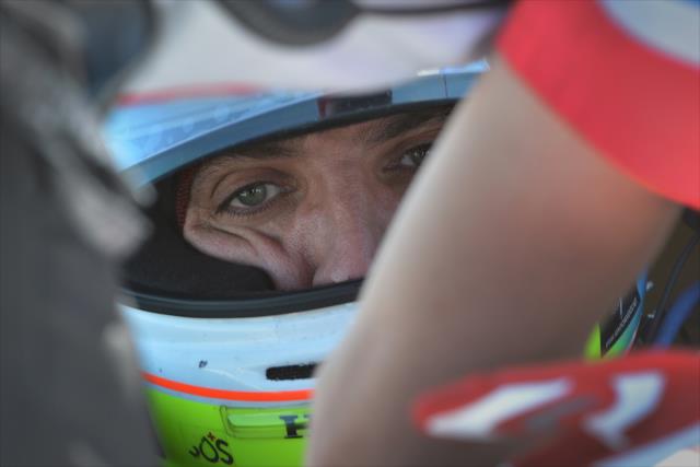 Justin Wilson gets strapped into his machine prior to practice for the GoPro Grand Prix of Sonoma at Sonoma Raceway -- Photo by: John Cote
