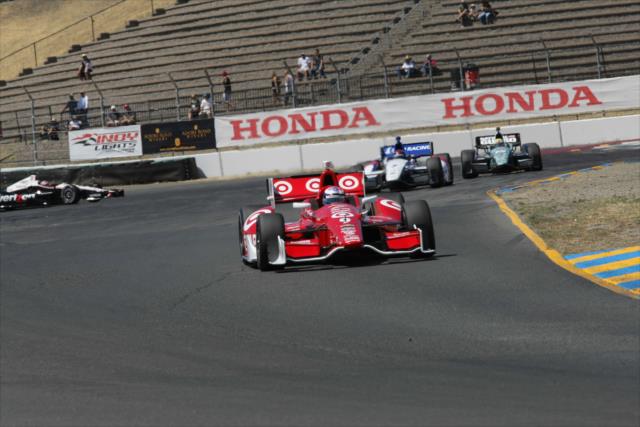 Scott Dixon leads a group down the backstretch esses during practice for the GoPro Grand Prix of Sonoma at Sonoma Raceway -- Photo by: Joe Skibinski