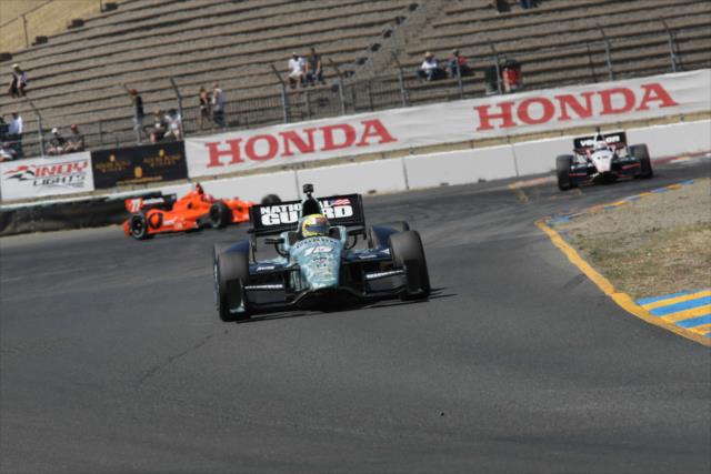 Graham Rahal leads a group down the backstretch esses during practice for the GoPro Grand Prix of Sonoma at Sonoma Raceway -- Photo by: Joe Skibinski