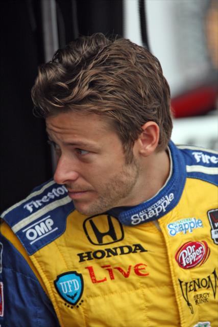Marco Andretti sits in his pit stand prior to practice for the GoPro Grand Prix of Sonoma at Sonoma Raceway -- Photo by: Richard Dowdy