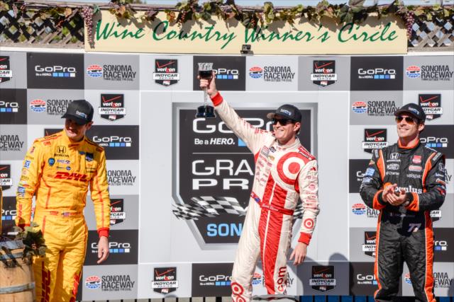Scott Dixon toasts the Sonoma crowd after winning the GoPro Grand Prix of Sonoma at Sonoma Raceway -- Photo by: John Cote