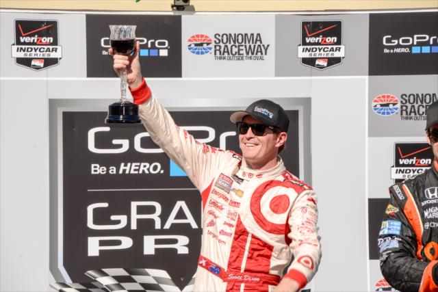 Scott Dixon toasts the Sonoma crowd with the celebratory wine goblet after winning the GoPro Grand Prix of Sonoma at Sonoma Raceway -- Photo by: John Cote