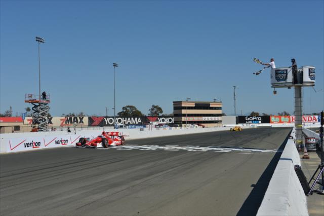 Scott Dixon takes the twin checkered flags to win the GoPro Grand Prix of Sonoma at Sonoma Raceway -- Photo by: John Cote