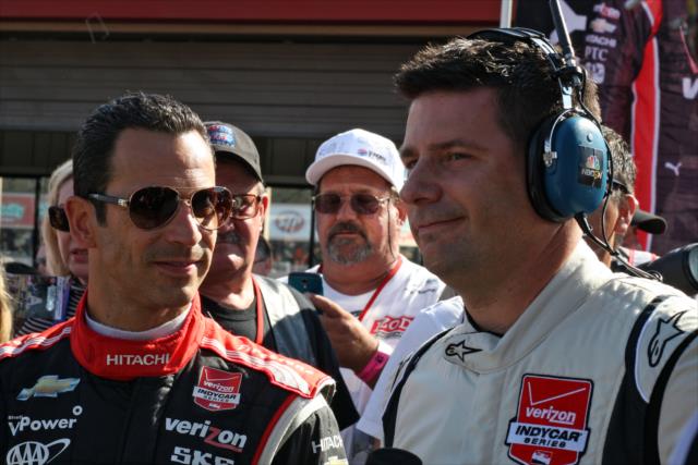 Helio Castroneves is interviewed by the media during pre-race festivities for the GoPro Grand Prix of Sonoma at Sonoma Raceway -- Photo by: Richard Dowdy
