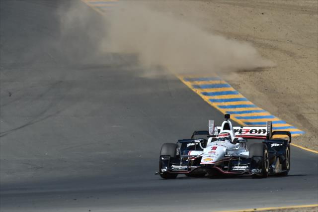 Will Power kicks up a little dust setting up for Turn 5 during practice for the GoPro Grand Prix of Sonoma at Sonoma Raceway -- Photo by: Chris Owens
