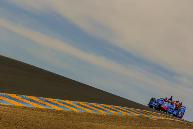 Tony Kanaan crests the Turn 3 hill during qualifications for the GoPro Grand Prix of Sonoma at Sonoma Raceway -- Photo by: Shawn Gritzmacher