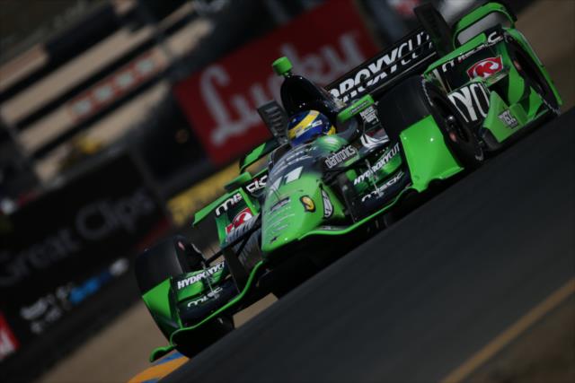 Sebastien Bourdais heads toward Turn 3 during qualifications for the GoPro Grand Prix of Sonoma at Sonoma Raceway -- Photo by: Shawn Gritzmacher