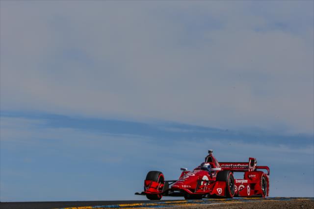 Scott Dixon crests the Turn 3 hill during qualifications for the GoPro Grand Prix of Sonoma at Sonoma Raceway -- Photo by: Shawn Gritzmacher