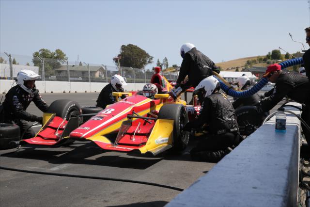 Sebastian Saavedra comes in for service on pit lane during the GoPro Grand Prix of Sonoma at Sonoma Raceway -- Photo by: Chris Jones