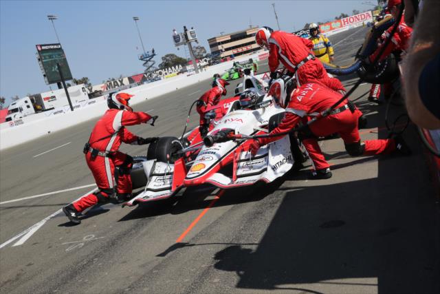 Simon Pagenaud comes in for service on pit lane during the GoPro Grand Prix of Sonoma at Sonoma Raceway -- Photo by: Chris Jones
