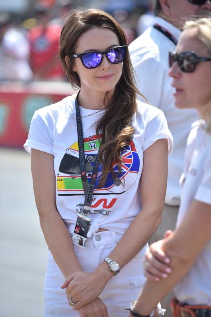 Emma Dixon, wife of Scott Dixon, on pit lane during pre-race festivities for the GoPro Grand Prix of Sonoma at Sonoma Raceway -- Photo by: Chris Owens