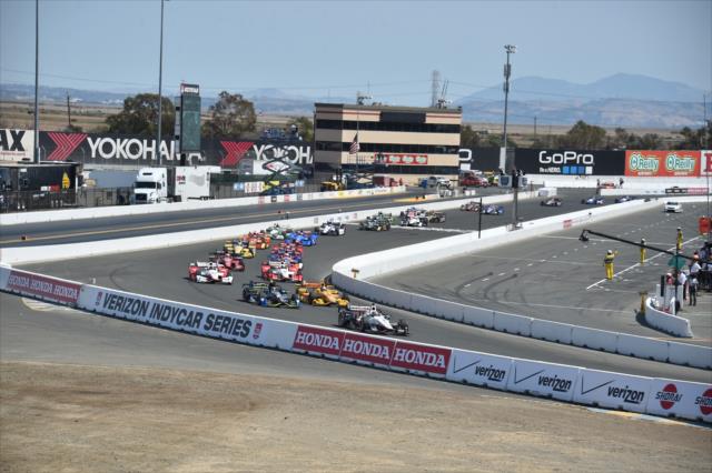 Will Power leads the field into Turn 1 at the start of the GoPro Grand Prix of Sonoma -- Photo by: Chris Owens