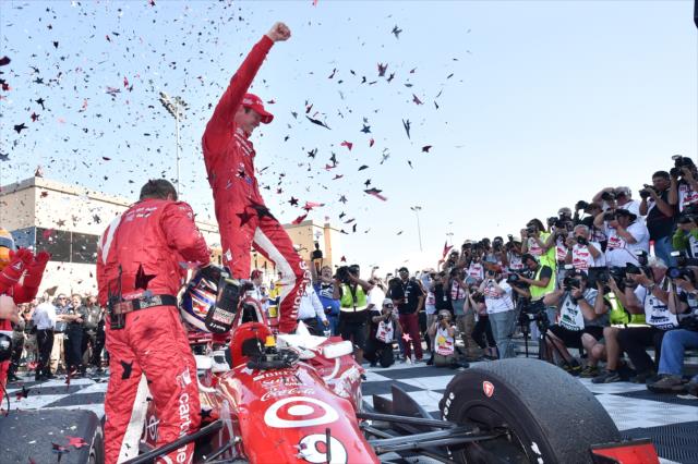 Scott Dixon celebrates his victory in the GoPro Grand Prix of Sonoma and becoming the 2015 Verizon IndyCar Series Champion -- Photo by: Chris Owens