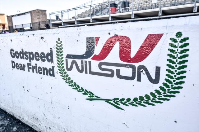 A lasting tribute to Justin Wilson along the Sonoma Raceway pit wall following the GoPro Grand Prix of Sonoma -- Photo by: Chris Owens