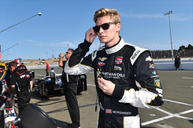 Josef Newgarden begins his preparations on pit lane for the final practice for the GoPro Grand Prix of Sonoma at Sonoma Raceway -- Photo by: Chris Owens