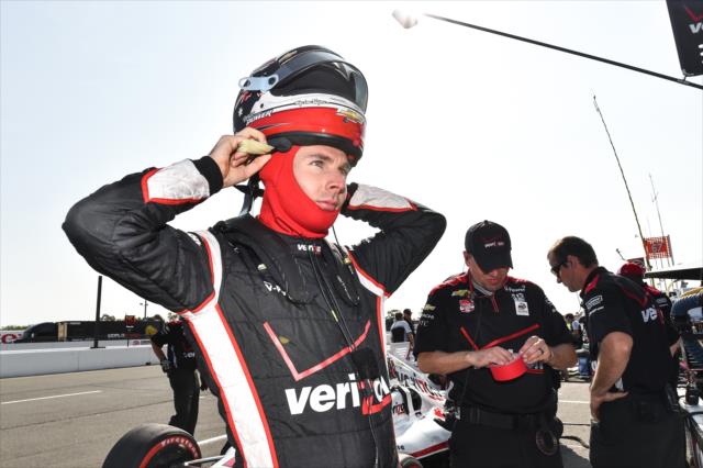 Will Power straps on his helmet prior to the final practice for the GoPro Grand Prix of Sonoma at Sonoma Raceway -- Photo by: Chris Owens