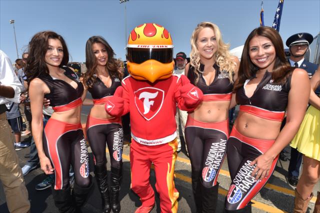 The Firestone Firehawk with the Sonoma Raceway Girls during pre-race festivities for the GoPro Grand Prix of Sonoma -- Photo by: Chris Owens
