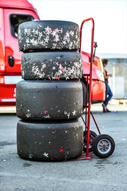 Scott Dixon's tires with the confetti as they are prepared to leave Sonoma Raceway -- Photo by: Chris Owens