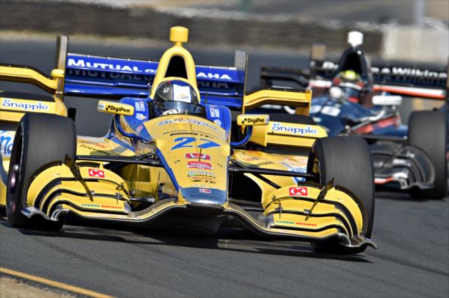 Marco Andretti and Gabby Chaves navigate the Turn 9/9A chicane during the final practice for the GoPro Grand Prix of Sonoma at Sonoma Raceway -- Photo by: John Cote