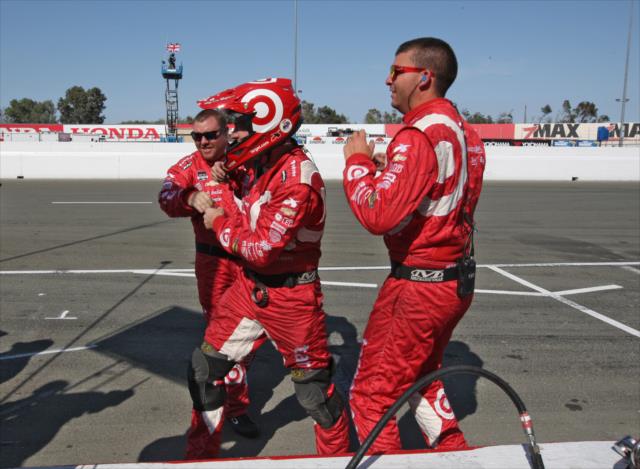 The Target Chip Ganassi Racing team celebrates Scott Dixon's victory in the GoPro Grand Prix of Sonoma and the 2015 Verizon IndyCar Series Championship -- Photo by: Richard Dowdy