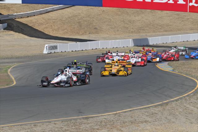 Will Power leads the field up the Turn 2 hill during the start of the GoPro Grand Prix of Sonoma at Sonoma Raceway -- Photo by: Richard Dowdy