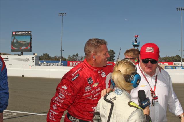 Team owner Chip Ganassi is interviewed along pit lane following Scott Dixon's victory in the GoPro Grand Prix of Sonoma and the 2015 Verizon IndyCar Series Championship -- Photo by: Richard Dowdy