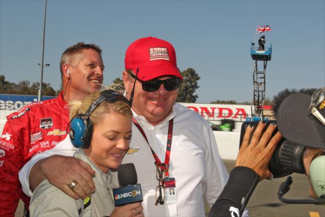 Team owner Chip Ganassi is interviews along pit lane following Scott Dixon's victory in the GoPro Grand Prix of Sonoma and the 2015 Verizon IndyCar Series Championship -- Photo by: Richard Dowdy