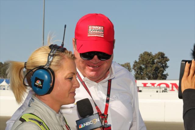 Team owner Chip Ganassi is interviewed along pit lane following Scott Dixon's victory in the GoPro Grand Prix of Sonoma and the 2015 Verizon IndyCar Series Championship -- Photo by: Richard Dowdy