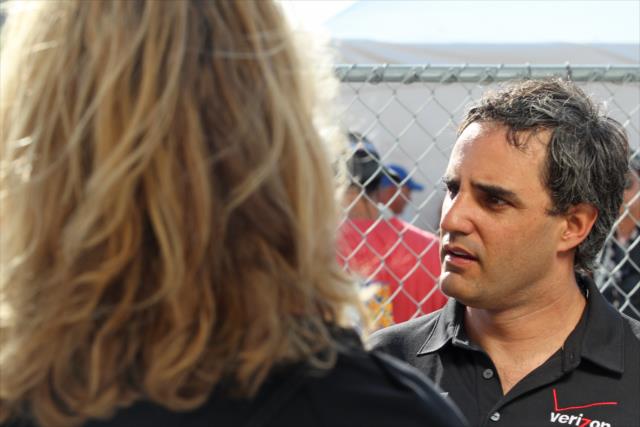Juan Pablo Montoya is interviewed in the paddock following the GoPro Grand Prix of Sonoma at Sonoma Raceway -- Photo by: Richard Dowdy