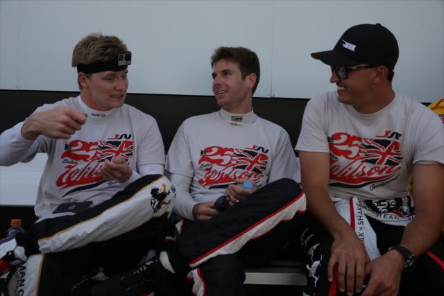 Josef Newgarden, Will Power, and Graham Rahal chat backstage during pre-race festivities for the GoPro Grand Prix of Sonoma -- Photo by: Shawn Gritzmacher