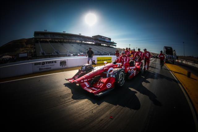 The car of Scott Dixon is wheeled away following his win in the GoPro Grand Prix of Sonoma -- Photo by: Shawn Gritzmacher