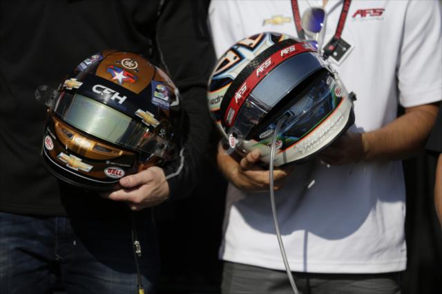 The helmets of Josef Newgarden and Sebastian Saavedra to be auctioned for the Wilson Children's Fund following the GoPro Grand Prix of Sonoma -- Photo by: Shawn Gritzmacher