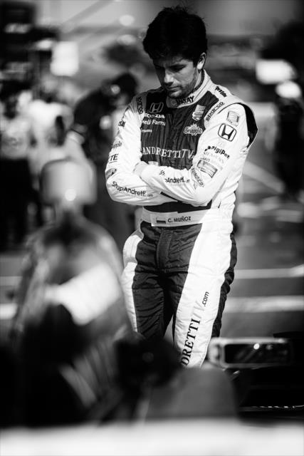 Carlos Munoz waits along pit lane following the final warmup for the GoPro Grand Prix of Sonoma at Sonoma Raceway -- Photo by: Shawn Gritzmacher