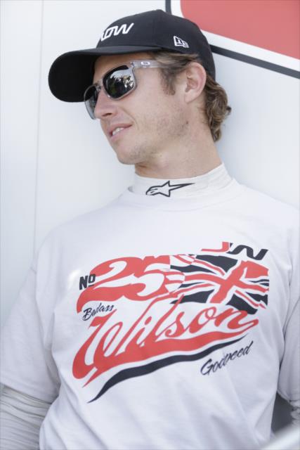 Ryan Briscoe with a Justin Wilson tribute t-shirt during pre-race festivities for the GoPro Grand Prix of Sonoma in Sonoma Raceway -- Photo by: Shawn Gritzmacher