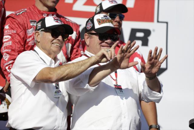 Chip Ganassi and Mike Hull celebrate their 11th combined team championship after their victory in the GoPro Grand Prix of Sonoma at Sonoma Raceway -- Photo by: Shawn Gritzmacher