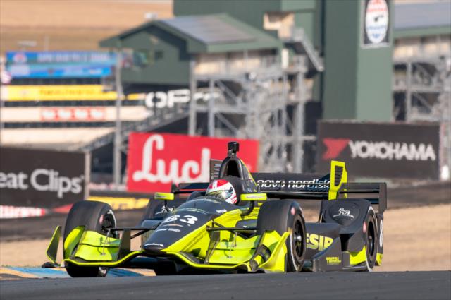Charlie Kimball crests the Turn 2 hill during the open test at Sonoma Raceway -- Photo by: Mike Finnegan