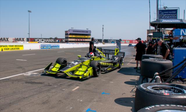 Charlie Kimball peels out of pit lane during the open test at Sonoma Raceway -- Photo by: Mike Finnegan