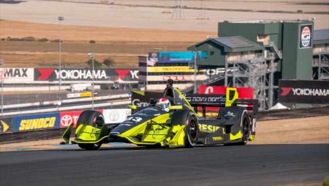 Charlie Kimball exits Turn 2 during the open test at Sonoma Raceway -- Photo by: Mike Finnegan