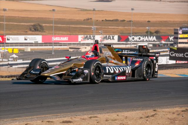 James Hinchcliffe exits Turn 2 during the open test at Sonoma Raceway -- Photo by: Mike Finnegan