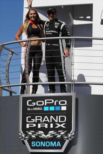 Simon Pagenaud is introduced to the crowd during pre-race festivities for the GoPro Grand prix of Sonoma -- Photo by: Chris Jones