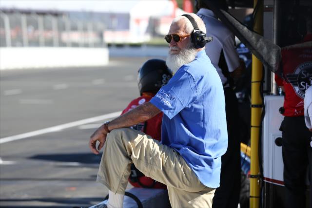 Team co-owner David Letterman watches track action from pit lane during the GoPro Grand Prix of Sonoma -- Photo by: Chris Jones