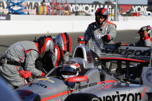 Team Penske goes to work on Will Power's Chevrolet on pit lane during the GoPro Grand Prix of Sonoma -- Photo by: Chris Jones
