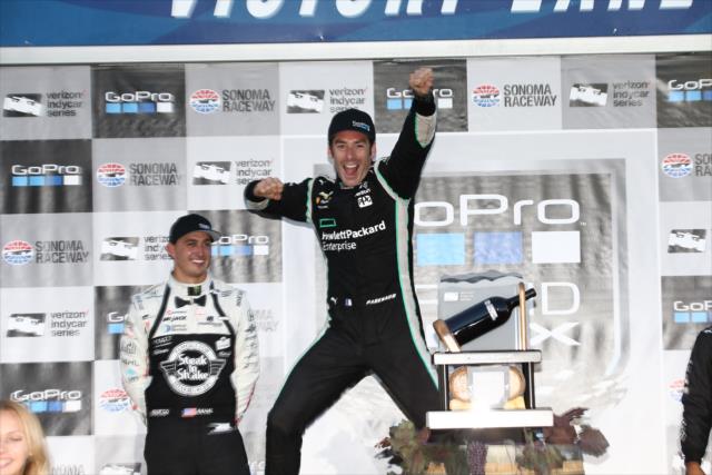 Simon Pagenaud celebrates his victory in the GoPro Grand Prix of Sonoma and becoming the 2016 Verizon IndyCar Series Champion -- Photo by: Chris Jones