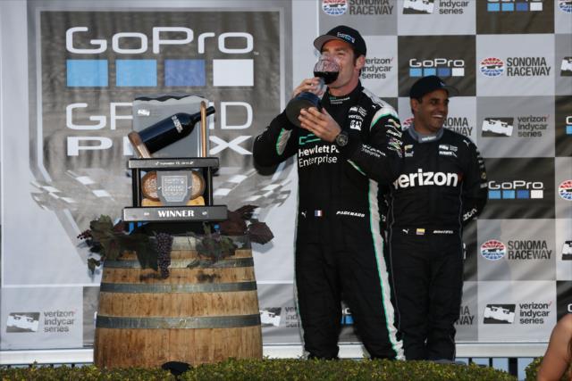 Simon Pagenaud with the celebratory winner's wine goblet following his win in the GoPro Grand Prix of Sonoma and the 2016 Verizon IndyCar Series Championship -- Photo by: Chris Jones