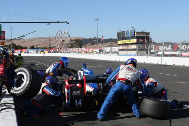Takuma Sato comes in for tires and fuel on pit lane during the GoPro Grand Prix of Sonoma -- Photo by: Chris Jones