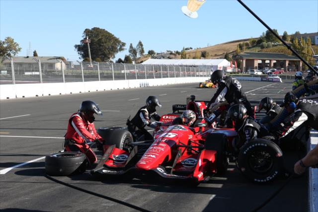 Graham Rahal comes in for tires and fuel on pit lane during the GoPro Grand Prix of Sonoma -- Photo by: Chris Jones