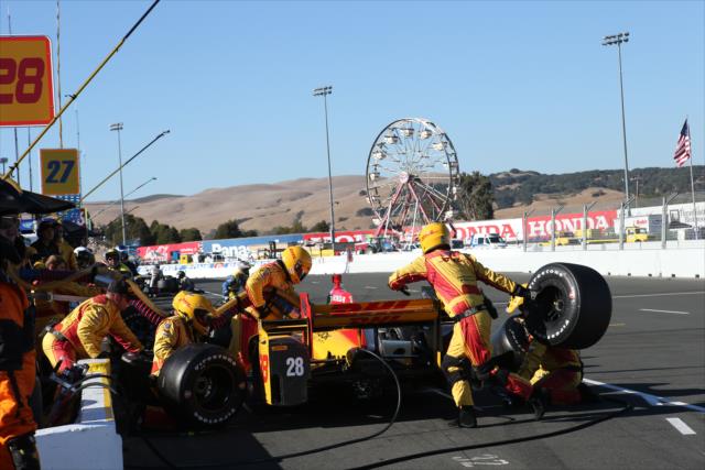 Ryan Hunter-Reay comes in for tires and fuel on pit lane during the GoPro Grand Prix of Sonoma -- Photo by: Chris Jones