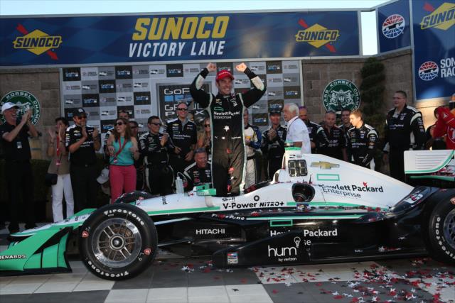 Simon Pagenaud celebrates in Victory Lane after winning the GoPro Grand Prix of Sonoma and the 2016 Verizon IndyCar Series Championship -- Photo by: Chris Jones